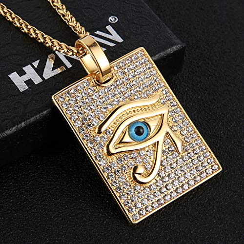HZMAN 18k Gold Plated Iced Out Eye of Horus Egypt Protection Dog Tag Pendant Stainless Steel Necklace - Image 4