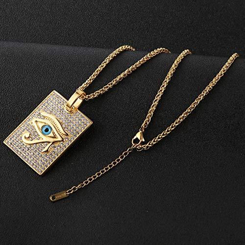 HZMAN 18k Gold Plated Iced Out Eye of Horus Egypt Protection Dog Tag Pendant Stainless Steel Necklace - Image 5
