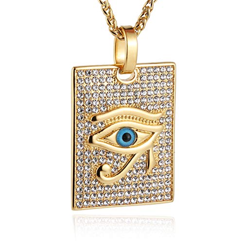 HZMAN 18k Gold Plated Iced Out Eye of Horus Egypt Protection Dog Tag Pendant Stainless Steel Necklace - Image 1