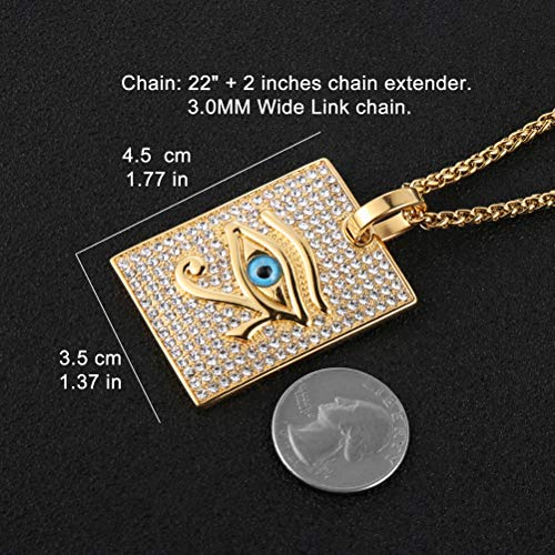 HZMAN 18k Gold Plated Iced Out Eye of Horus Egypt Protection Dog Tag Pendant Stainless Steel Necklace - Image 3