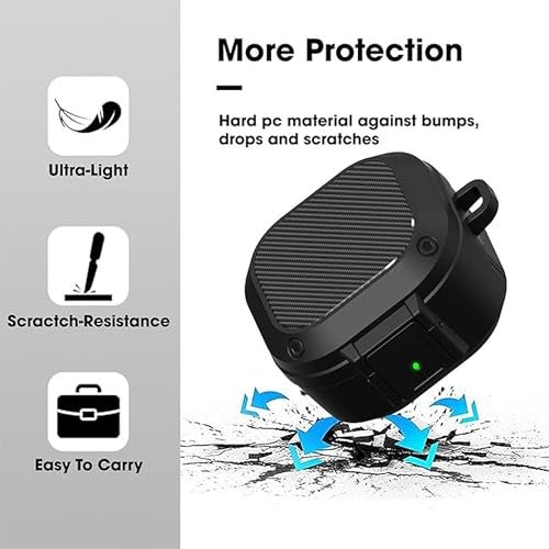 Sounce Tough Case Compatible with Samsung Galaxy Buds Live/Pro/2 Pro, Rugged Protective Cover with Carabiner, Scratch Resistant, Drop Protection, Shock Armor Series - Carbon Fiber - Image 3