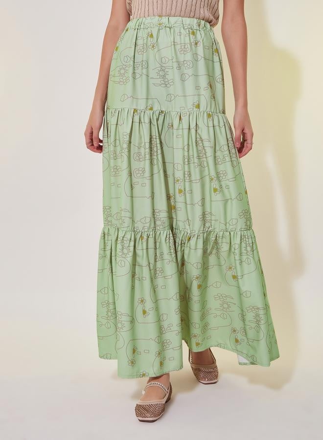 Take Two Floral Print Mid Rise Tiered Maxi Skirt  - Image 2