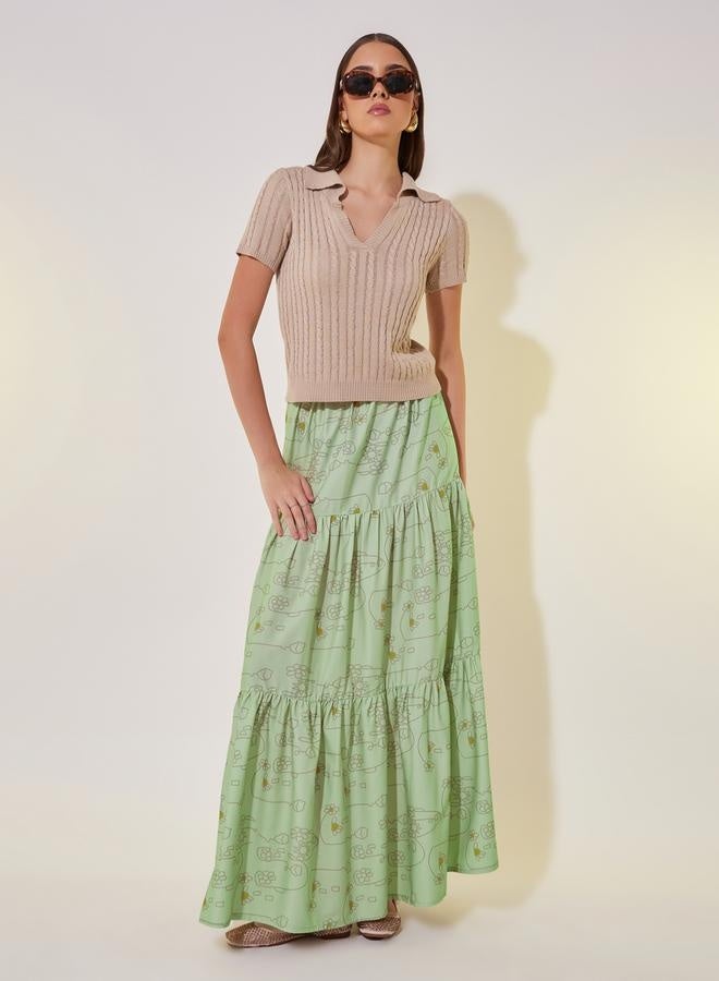 Take Two Floral Print Mid Rise Tiered Maxi Skirt  - Image 1