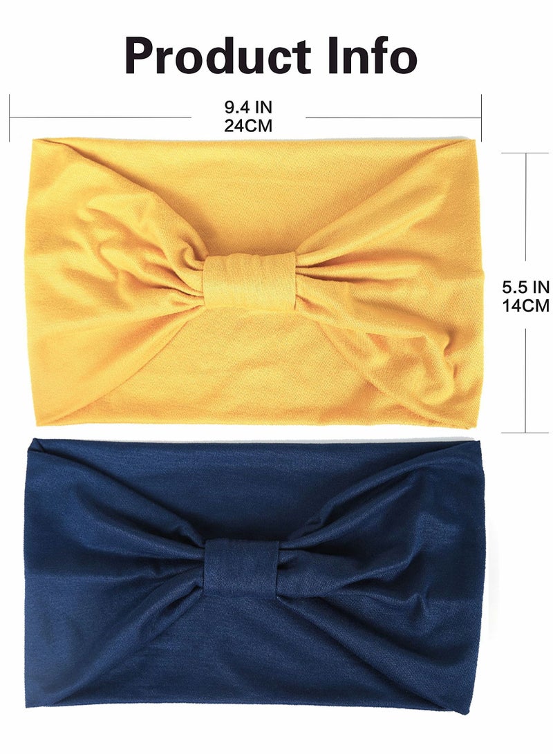 Y&D 2 Pack Wide Headbands for Women, Boho Knotted Sweat on-Slip Fashion Hair Bands, Head Wraps Elastic Soft Cotton Cloth Turbans Bandana Yoga, Running, Sport  - Image 4