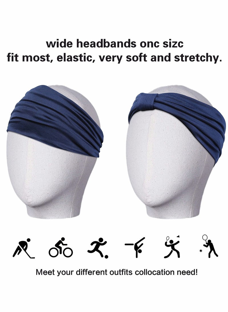 Y&D 2 Pack Wide Headbands for Women, Boho Knotted Sweat on-Slip Fashion Hair Bands, Head Wraps Elastic Soft Cotton Cloth Turbans Bandana Yoga, Running, Sport  - Image 5