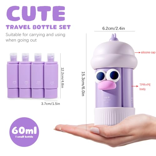 MAYCREATE® Travel Bottles Set, 4Pcs 60ml Silicone Travel Bottles Modular Toiletries Containers Leaking Proof Flip-up Lids Design for Shampoo, Shower Gel, Body Lotion, Face Cream, Moisturizer - Image 3