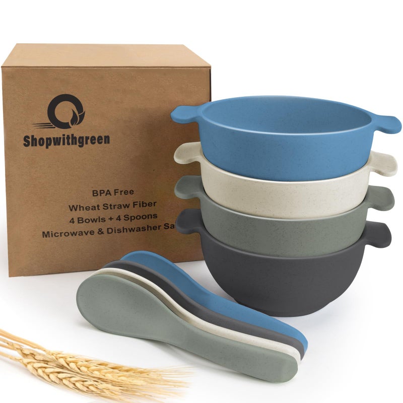 shopwithgreen Unbreakable Kids Bowls -Microwave Dishwasher Safe- Wheat Straw Snack Bowl Sets for Kids and Toddler-4 Bowls and 4 Spoons  Lightweight and Durable  14 OZ - Image 1