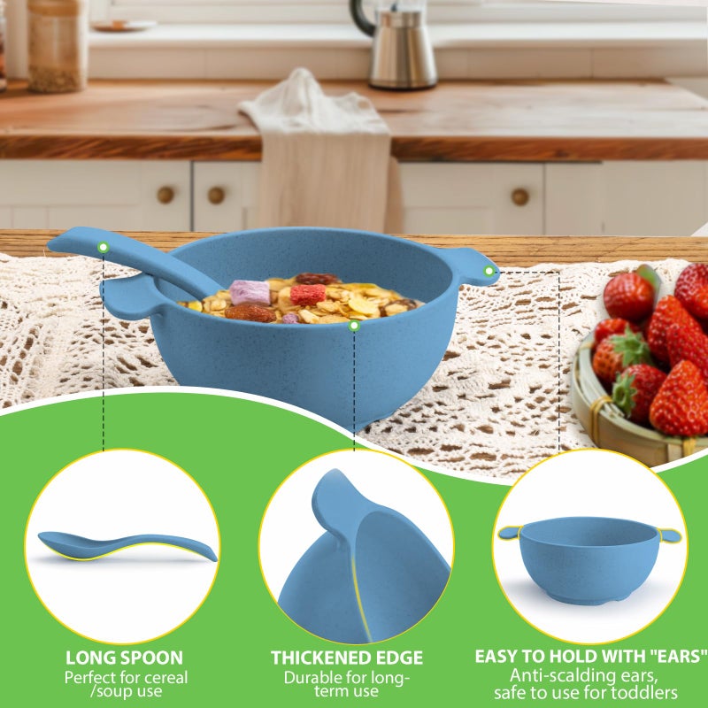 shopwithgreen Unbreakable Kids Bowls -Microwave Dishwasher Safe- Wheat Straw Snack Bowl Sets for Kids and Toddler-4 Bowls and 4 Spoons  Lightweight and Durable  14 OZ - Image 2