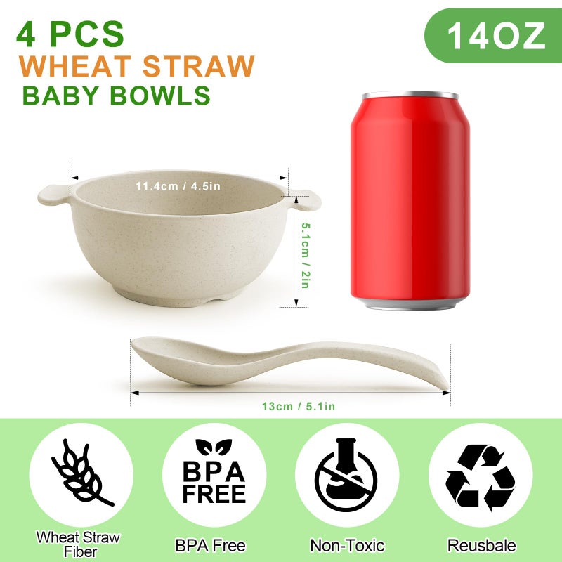 shopwithgreen Unbreakable Kids Bowls -Microwave Dishwasher Safe- Wheat Straw Snack Bowl Sets for Kids and Toddler-4 Bowls and 4 Spoons  Lightweight and Durable  14 OZ - Image 4