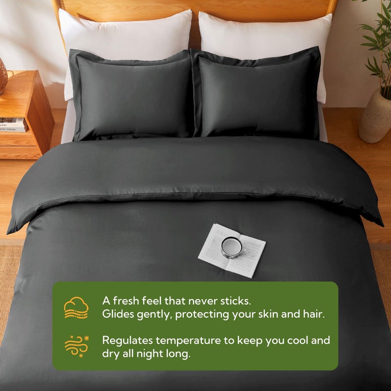 MR&HM Silky Cooling Duvet Cover Queen Size for Hot Sleepers 90"x90", Breathable & Moisture-Wicking Comforter Cover, 3 Pieces Ultra-Soft Bedding Duvet Cover Set with Zipper Closure (Dark Grey) - Image 3