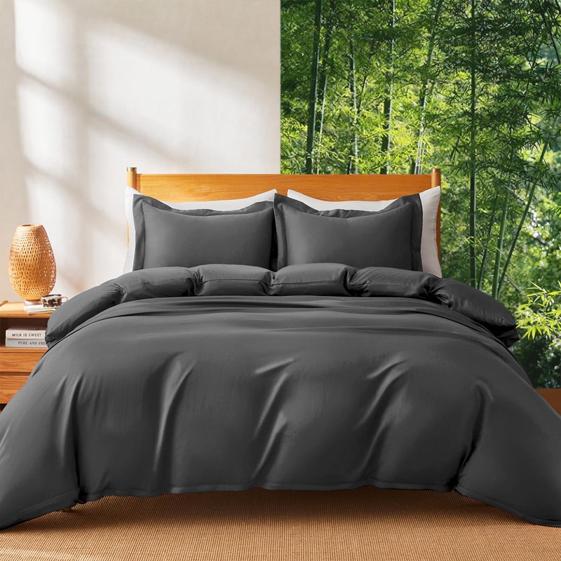 MR&HM Silky Cooling Duvet Cover Queen Size for Hot Sleepers 90"x90", Breathable & Moisture-Wicking Comforter Cover, 3 Pieces Ultra-Soft Bedding Duvet Cover Set with Zipper Closure (Dark Grey) - Image 1