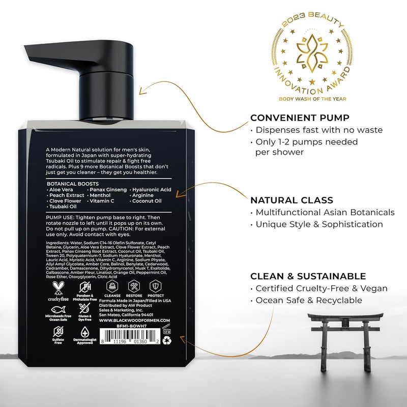 Blackwood For Men Pure Moisture Body Wash 7oz Double Duty Beard Body Scrubber Bundle Natural Vegan Formula for Sensitive Skin and Workout Recovery DualSided Mens Shower Tool - Image 2