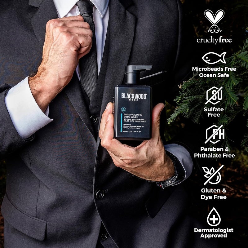 Blackwood For Men Pure Moisture Body Wash 7oz Double Duty Beard Body Scrubber Bundle Natural Vegan Formula for Sensitive Skin and Workout Recovery DualSided Mens Shower Tool - Image 3