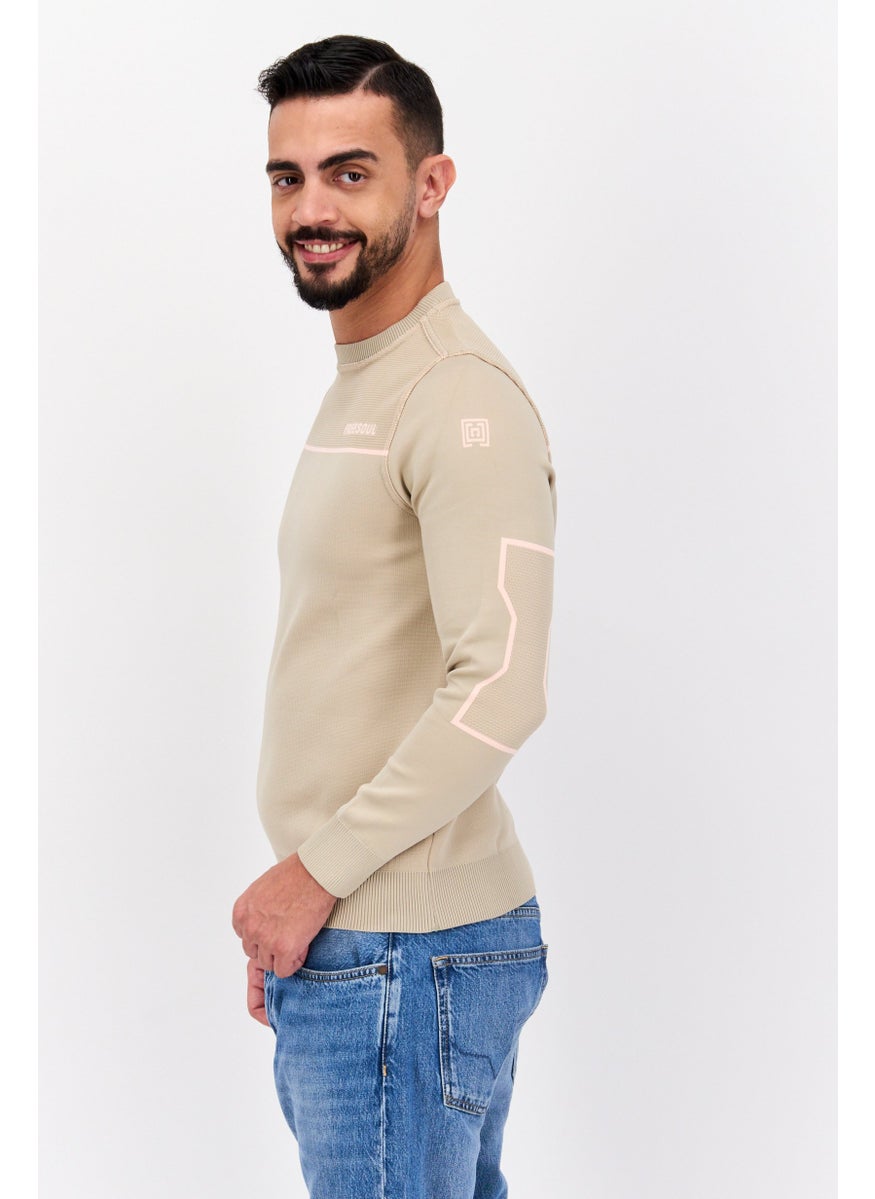 Free Soul Men Crew Neck Long Sleeve Brand Logo Sweatshirt, Beige  - Image 2