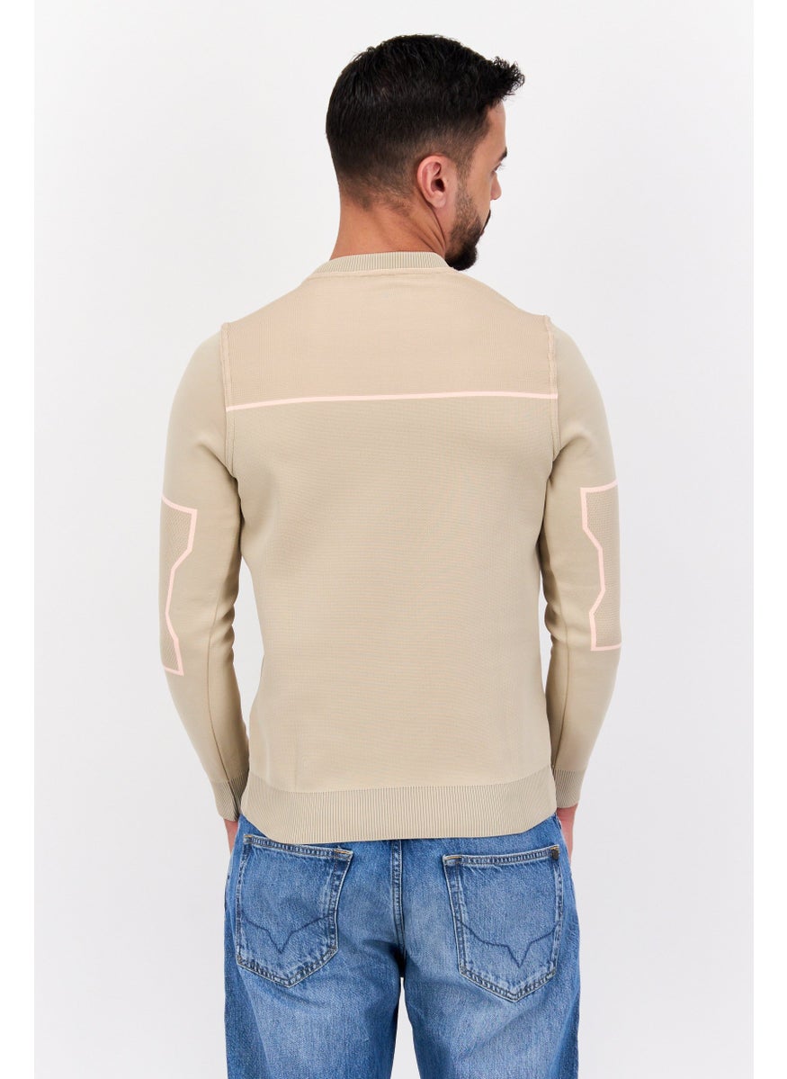 Free Soul Men Crew Neck Long Sleeve Brand Logo Sweatshirt, Beige  - Image 3