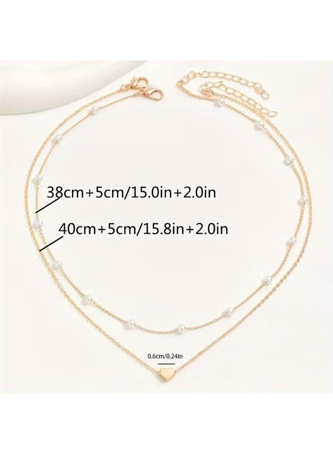 Goolsky 2pcs set of stylish heart-shaped and artificial Imitation Pearl pendant necklaces for daily wear - Image 5