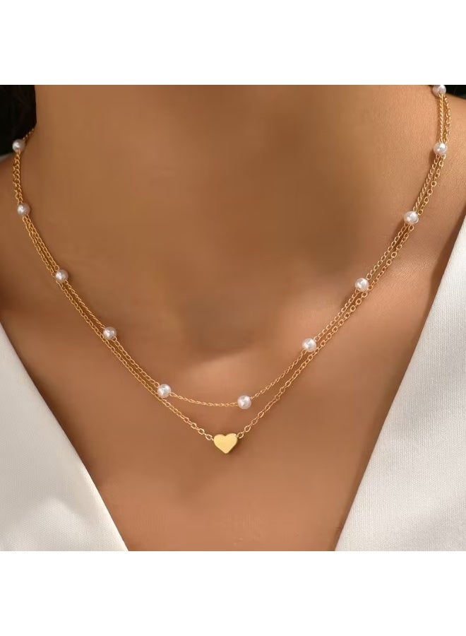 Goolsky 2pcs set of stylish heart-shaped and artificial Imitation Pearl pendant necklaces for daily wear - Image 1
