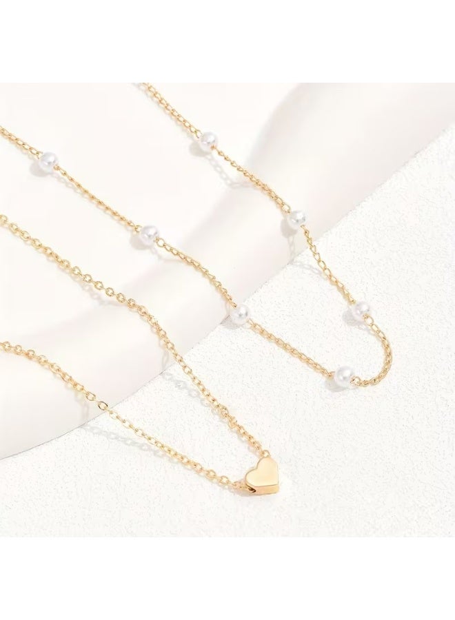 Goolsky 2pcs set of stylish heart-shaped and artificial Imitation Pearl pendant necklaces for daily wear - Image 4