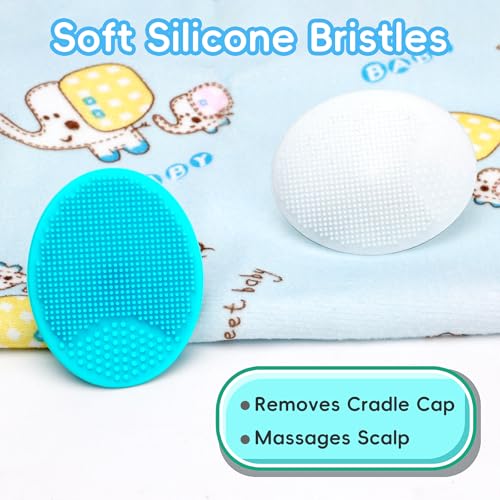 YESYBC Cradle Cap Brush for Babies, Set of 5 Baby Bath Essentials with Bath Sponge Silicone Scrubber Long Handle Comb for Newborns Toddlers Boys Girls (Green) - Image 4