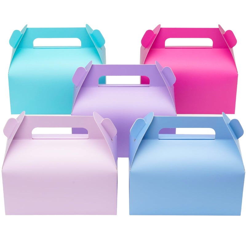UnicoPak 30 Pack Pastel Party Favor Bag Boxes, Gable Gift Boxes with Handles for Candies Treats Goodies Cookies, Ideal for Theme Birthday Party, Classroom Events, Valentine's Day, 6.5x3.5x3.5 Inches - Image 1