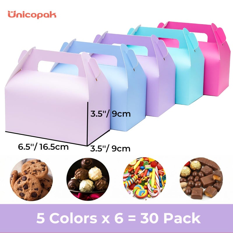 UnicoPak 30 Pack Pastel Party Favor Bag Boxes, Gable Gift Boxes with Handles for Candies Treats Goodies Cookies, Ideal for Theme Birthday Party, Classroom Events, Valentine's Day, 6.5x3.5x3.5 Inches - Image 2