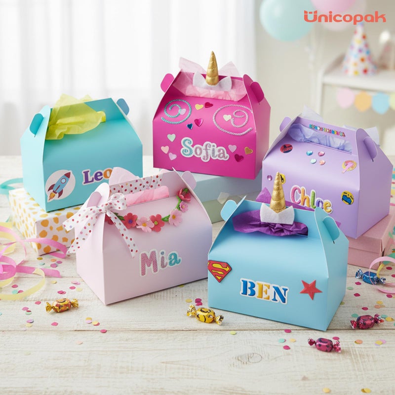 UnicoPak 30 Pack Pastel Party Favor Bag Boxes, Gable Gift Boxes with Handles for Candies Treats Goodies Cookies, Ideal for Theme Birthday Party, Classroom Events, Valentine's Day, 6.5x3.5x3.5 Inches - Image 4