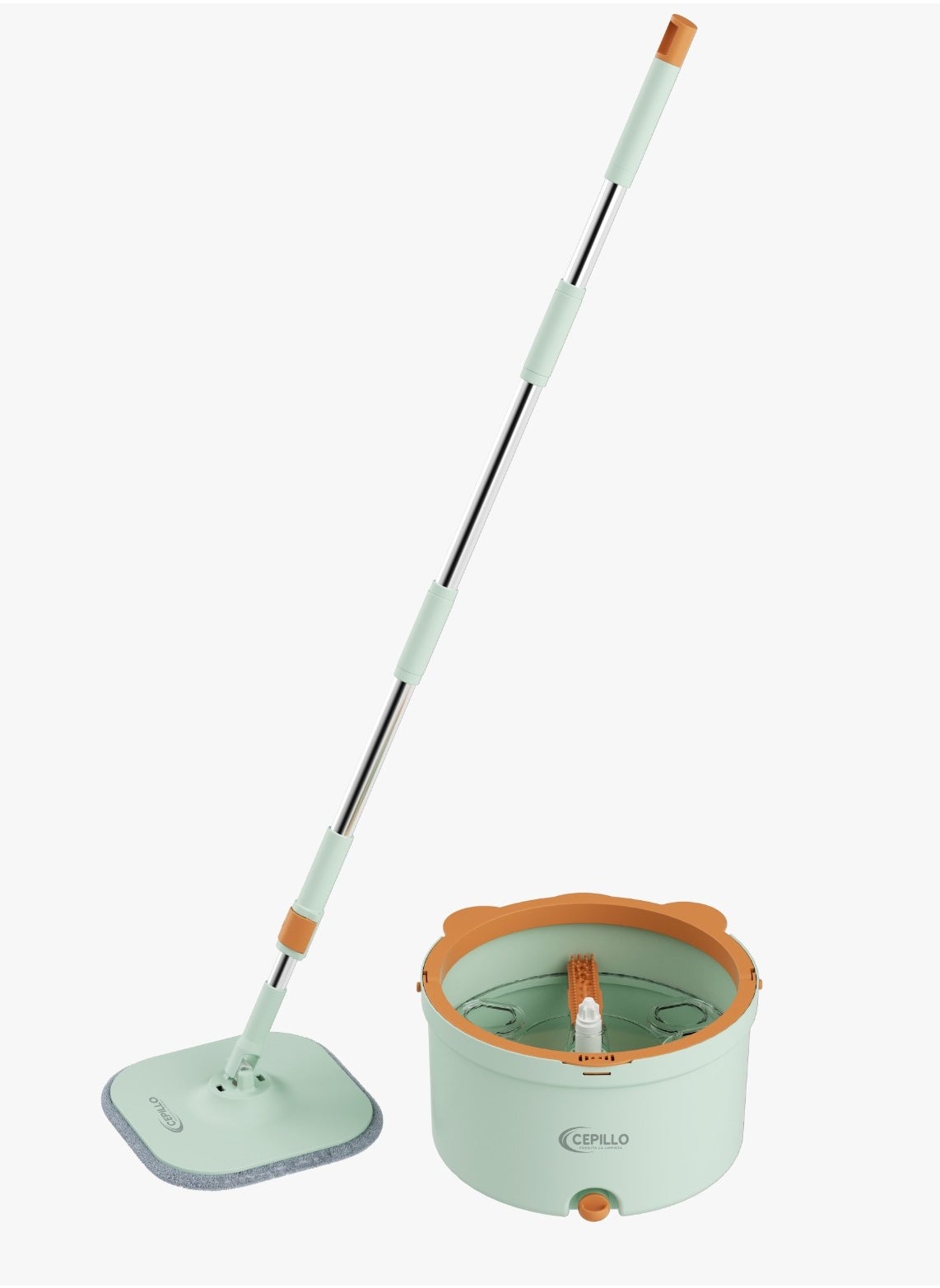 CEPILLO Easy Spin Mop Set | 360° Square Flat Rotating Mop | Seperates Clean and Dirty Water | Extendable Handle | 2 Extra Microfiber Pads | All Kinds Of Floor Cleaning - GREEN CP614 