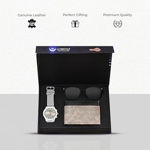 LORENZ Gift Combo Box Of Men's Grey Dial analogue Watch,Grey Wallet & Black Sunglasses|Cm-3032Sn1-Wl-25 - Image 2
