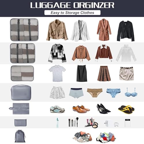 TS WITH TECHSUN Travel Organizer 7 in 1 Travel Laundry Cosmetics Luggage Packing Organizers Set Makeup Bags Organizer Packing Cubes with Shoe Bag for Travel, Nylon (Grey) - Image 5