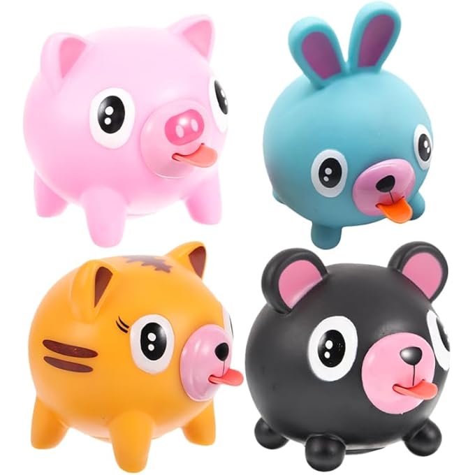 YARNOW 4Pcs Squeaky Animal for Tongue Out Cartoon Balls Fun Sensory Play for Party Favors and Decompression Activities - Image 1