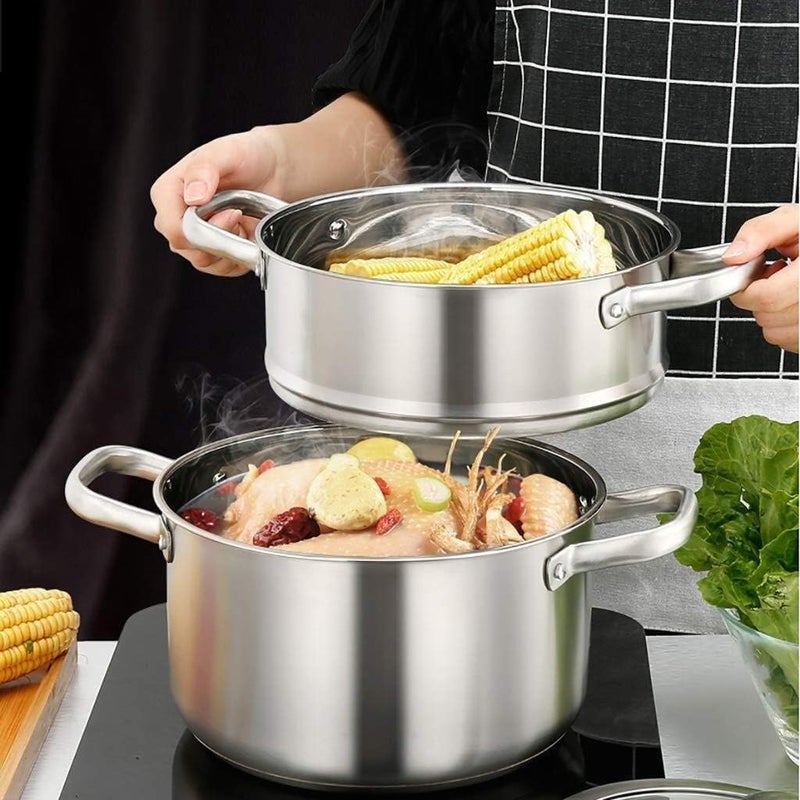HIKI ZIKI HIKI ZIKI Pot SteamerCooking PotInduction CookerCooking Steam Food Vegetable Pan SteamersCooker Stock Set Stainless Cookware Steel SoupFood Steamer for CookingDouble Layer Pan - Image 3