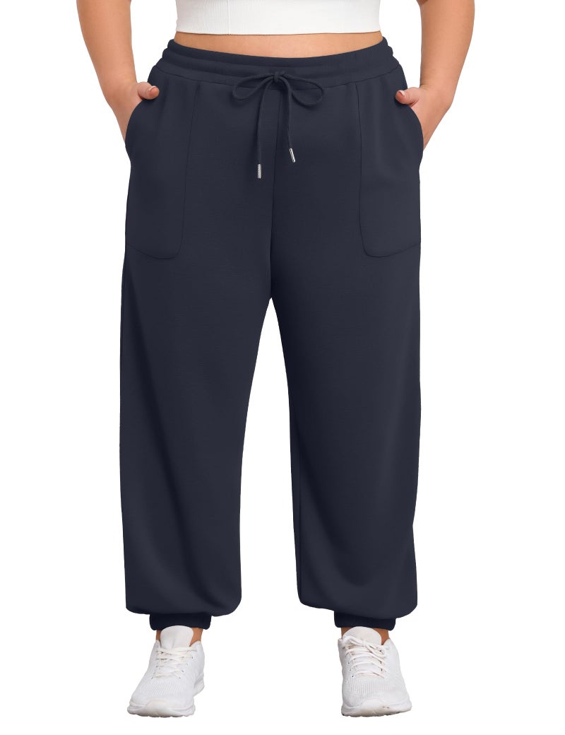 FOREYOND Plus Size Sweat Pants for Women Casual Lounge Yoga Joggers Elastic Waist Workout Active Sweatpants with Pockets Navy 3XL - Image 4