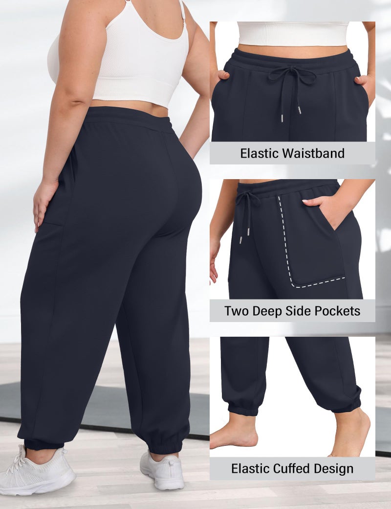 FOREYOND Plus Size Sweat Pants for Women Casual Lounge Yoga Joggers Elastic Waist Workout Active Sweatpants with Pockets Navy 3XL - Image 5