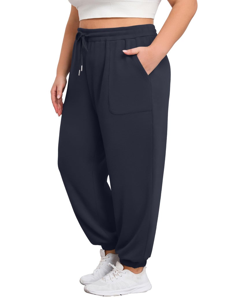 FOREYOND Plus Size Sweat Pants for Women Casual Lounge Yoga Joggers Elastic Waist Workout Active Sweatpants with Pockets Navy 3XL - Image 1