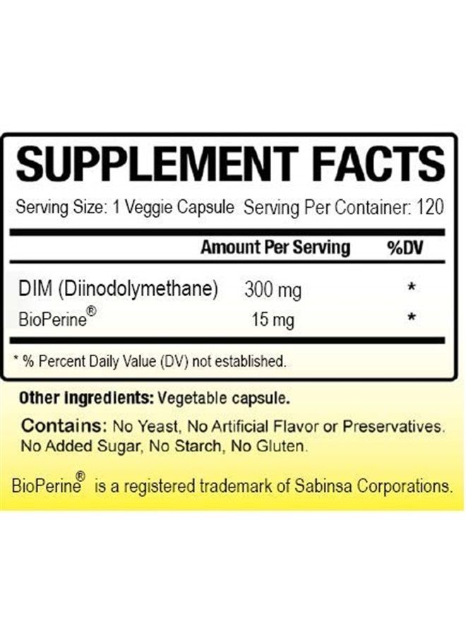 Biotech Nutritions DIM Supplement 300 mg DIM Diindolylmethane Plus BioPerine 120 Days Supply Made in USA 120 Vegetable Capsules (120) - Image 2