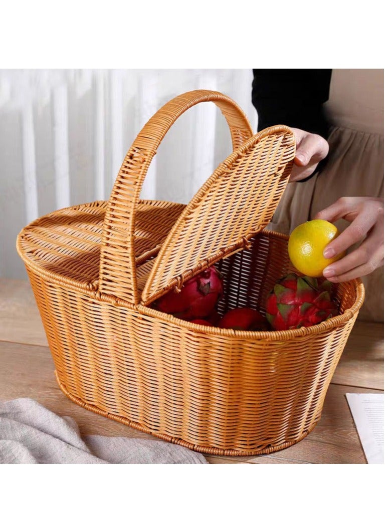 FFD Handmade Natural Wicker Picnic Basket – Durable & Spacious | Lightweight & Easy to Carry | Elegant Vintage Design | Perfect for Couples, Weddings & Outdoor Picnics  - Image 4