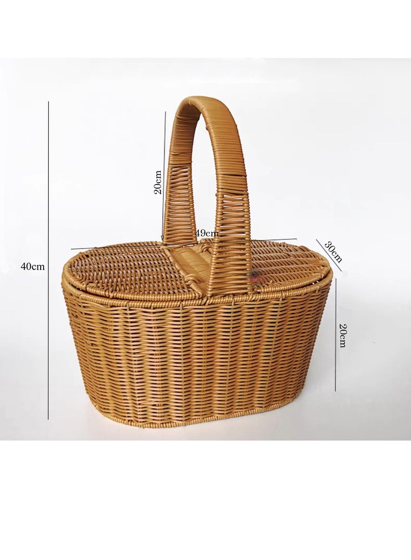 FFD Handmade Natural Wicker Picnic Basket – Durable & Spacious | Lightweight & Easy to Carry | Elegant Vintage Design | Perfect for Couples, Weddings & Outdoor Picnics  - Image 2