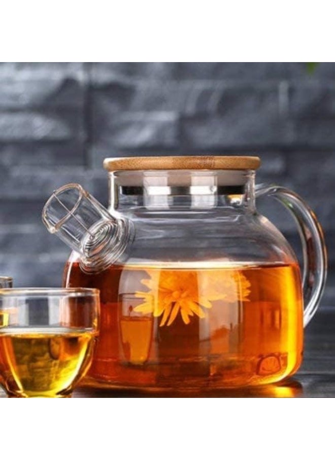 Generic - Cosy-ycy glass teapot with a filter coil, teapot with strainer for loose tea,tea kettle safe on stovetop, bamboo lid with stainless steel bottom and filter coil(1000ml/35oz) - Image 1