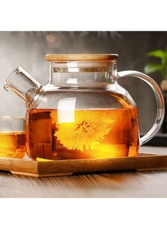 Cosy-ycy glass teapot with a filter coil, teapot with strainer for loose tea,tea kettle safe on stovetop, bamboo lid with stainless steel bottom and filter coil(1000ml/35oz)
