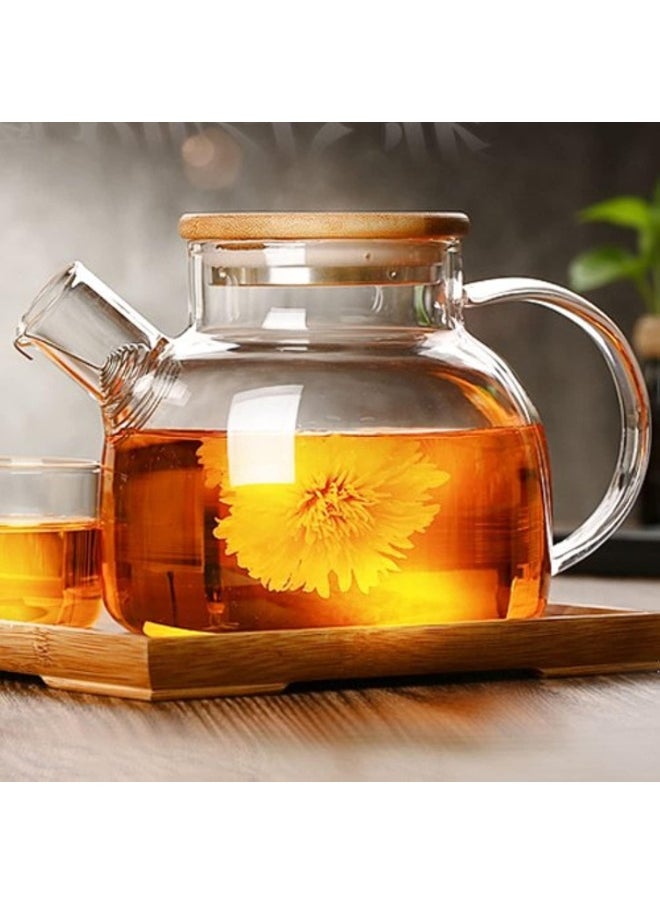 Generic - Cosy-ycy glass teapot with a filter coil, teapot with strainer for loose tea,tea kettle safe on stovetop, bamboo lid with stainless steel bottom and filter coil(1000ml/35oz) - Image 1