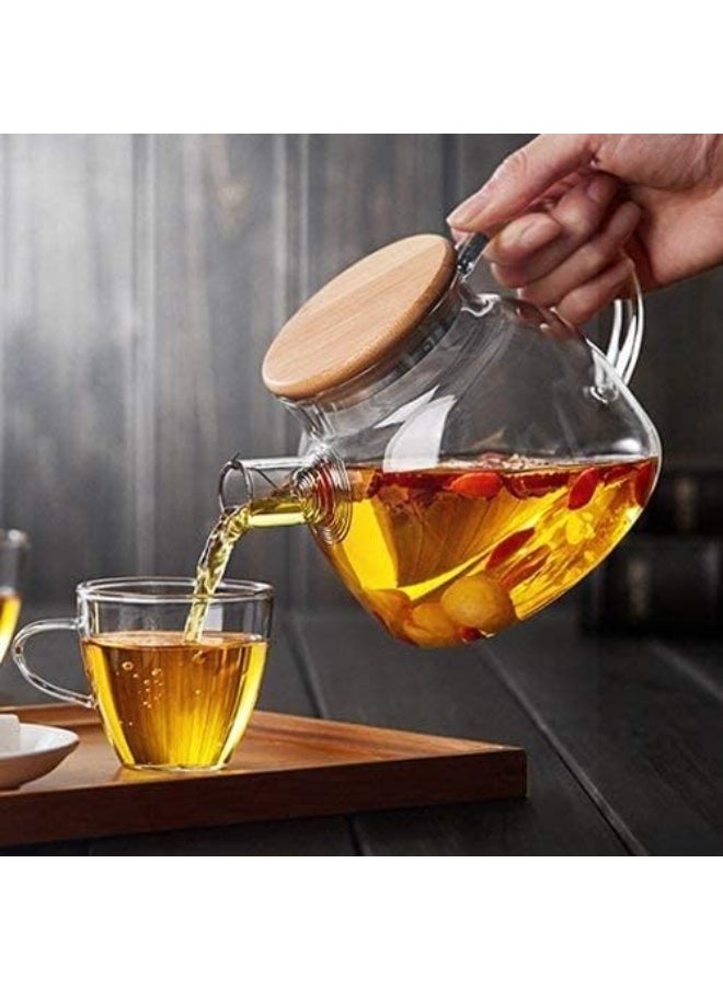 Generic - Cosy-ycy glass teapot with a filter coil, teapot with strainer for loose tea,tea kettle safe on stovetop, bamboo lid with stainless steel bottom and filter coil(1000ml/35oz) - Image 1