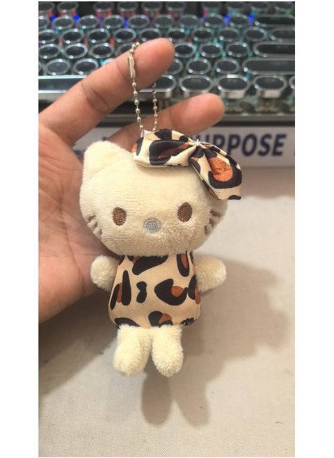 Niche Design Leopard Print Kitty Plush Doll Black Leather Pendant Bag KT Bag Doll Keychain Pendant-Color:Leopard Print Kt Cat Bead Chain Style