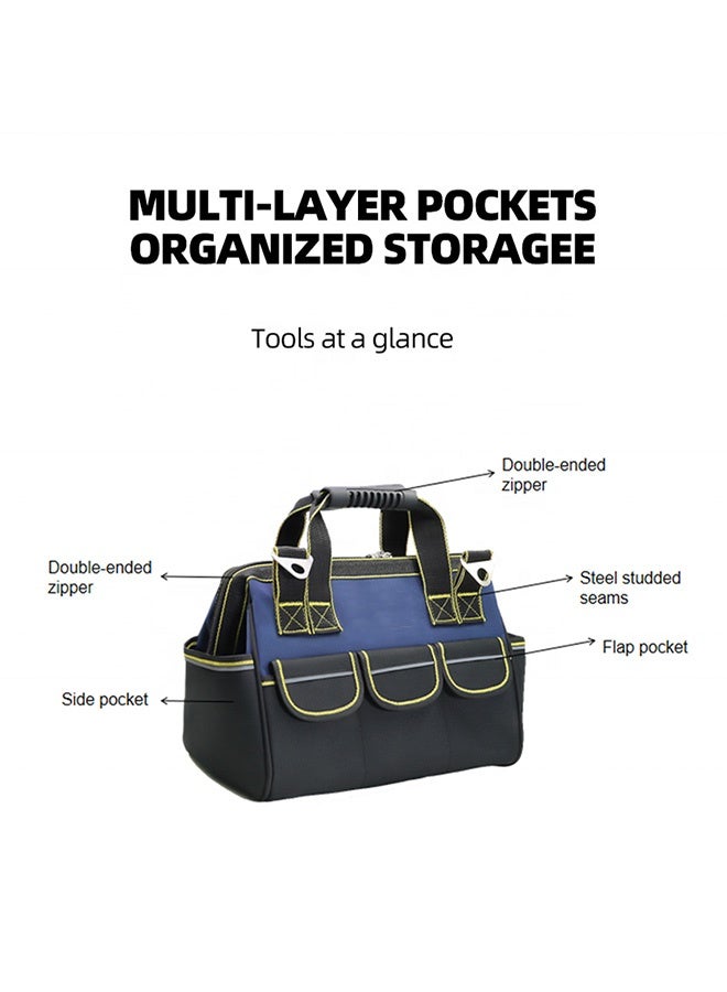 HaHaHai 19'' Multifunctional Tool Bag with Waterproof Molded Base, Electric Tool Bag, Large Capacity Wide Mouth Tool Tote Bag for Electricians Carpenters - Image 3