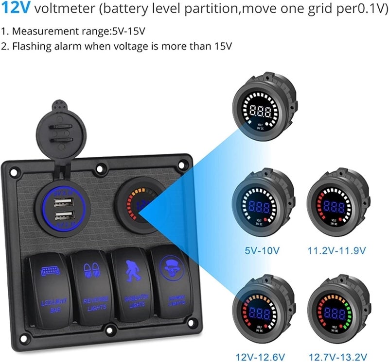 Wivplex 4 Gang Marine Switch Panel with USB Charger - Image 3