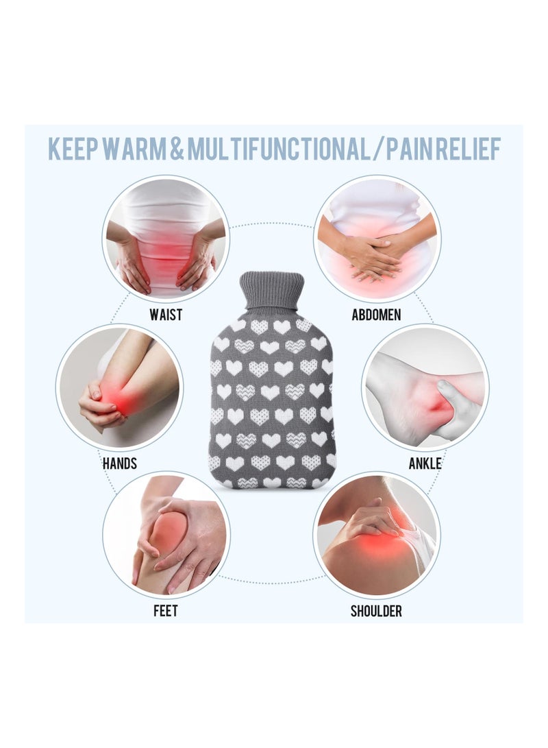 SYOSI Hot Water Bottle with Cover 2L Bag Large for and Cold Compress Knitted Hand Feet Warmer Neck Shoulder Pain Relief Gift Black - Image 4