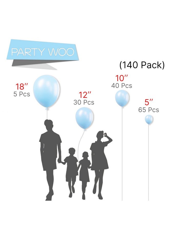 PartyWoo Baby Blue Balloons 140 Pcs Blue Balloons Light Blue Balloons Different Sizes Pack Of 18 12 10 5 Inch Pastel Blue Balloon Arch Kit Garland For Boy'S Baby Shower Party Decorations Blue-Q13  - Image 2