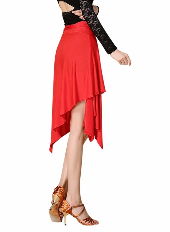 ZX Women's Latin Salsa Tango Dance Skirt Hip Scarf Smooth Swing Irregular Dancewear Ballroom Dance Dresses for Practice, Red, One size - Image 5