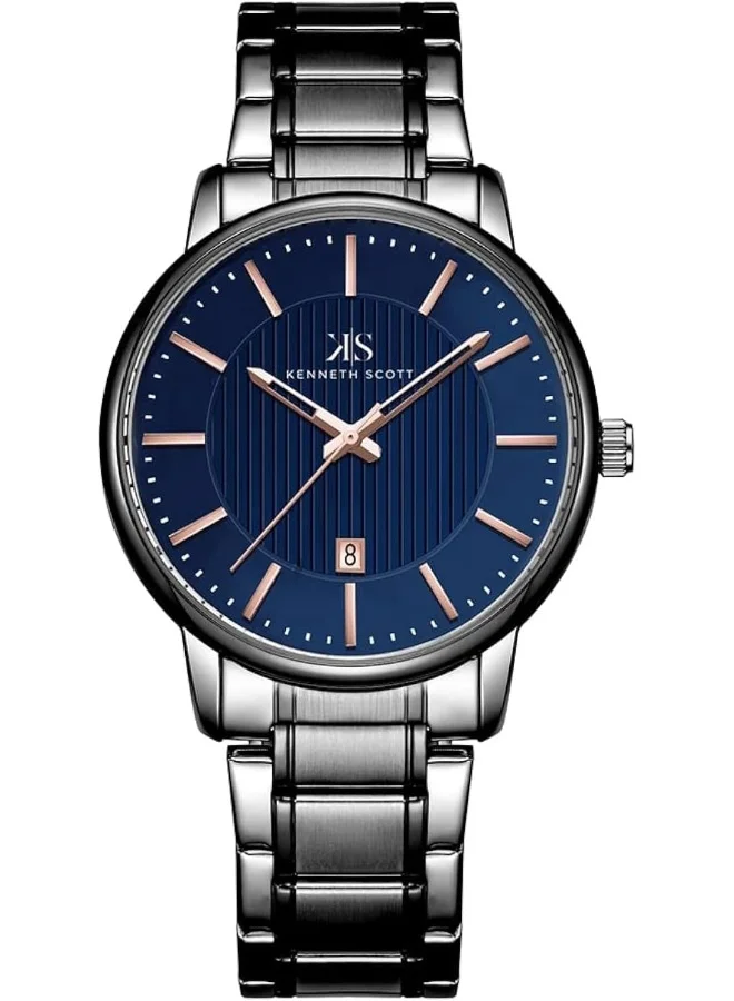 KENNETH SCOTT Men's Quartz Movement Watch, Analog Display and Stainless Steel Strap - K22028-XBXN, Black