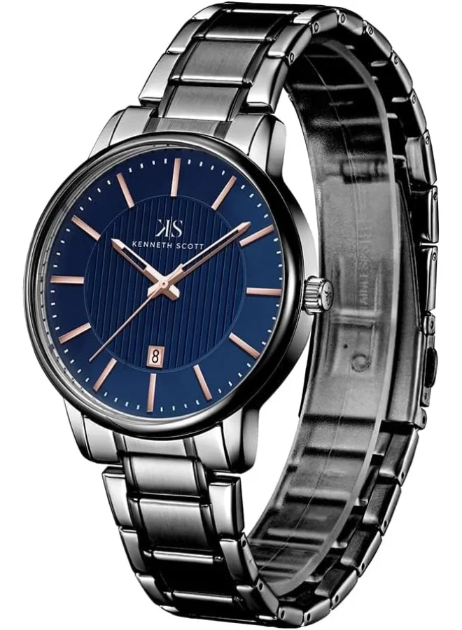KENNETH SCOTT Men's Quartz Movement Watch, Analog Display and Stainless Steel Strap - K22028-XBXN, Black