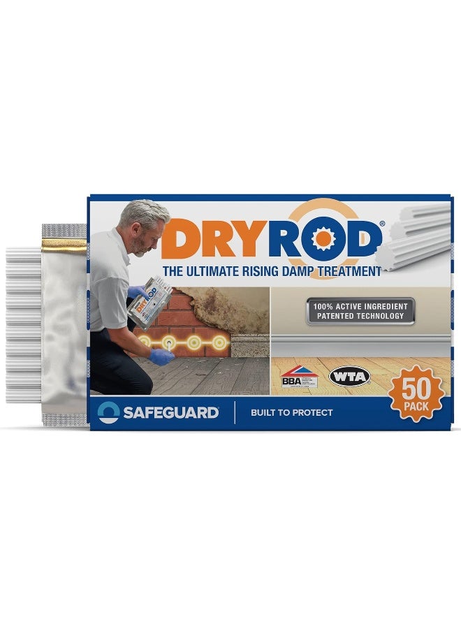 Dryrod Damp Proofing Rods (50 Pack) - BBA-Approved Rising Damp Treatment, Stronger Than DPC Injection Creams. Coverage 6m - Image 1